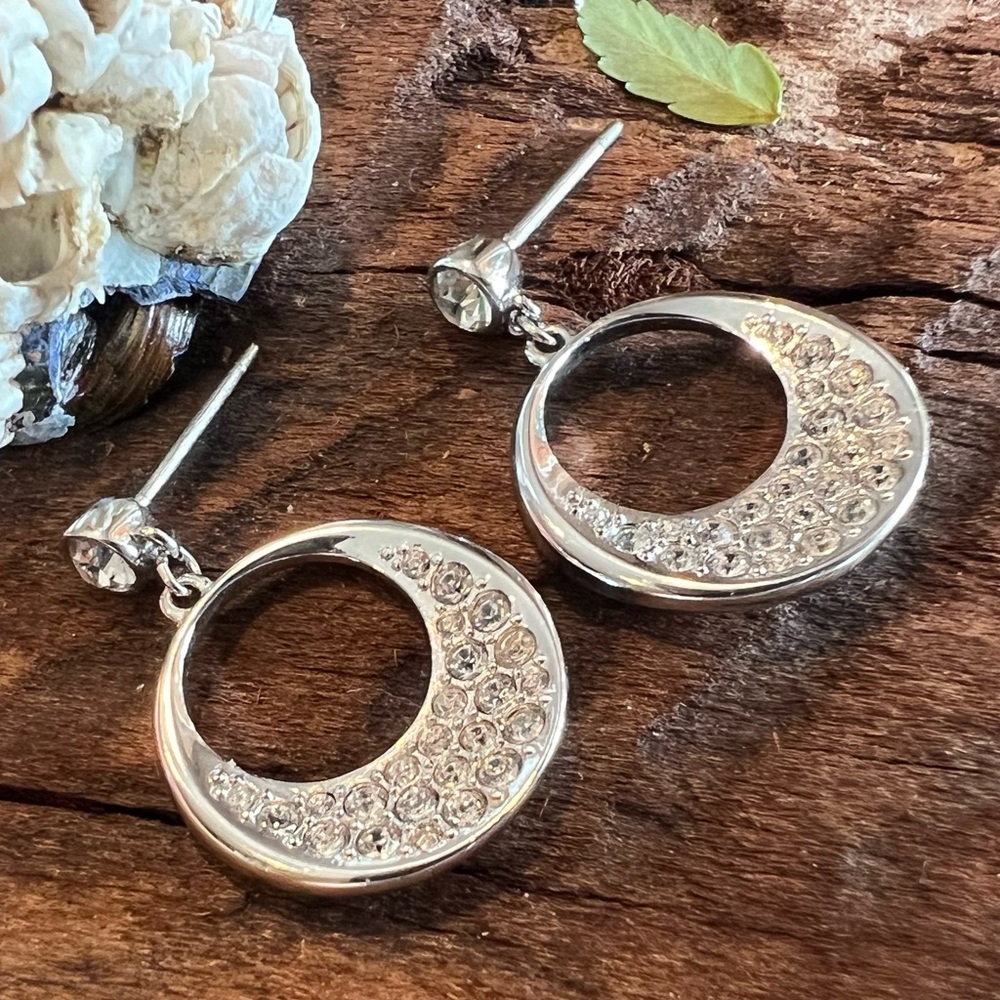 Swarovski Ragtime Dangle Earrings Crystals White Dainty Minimalist Moon 2 cms